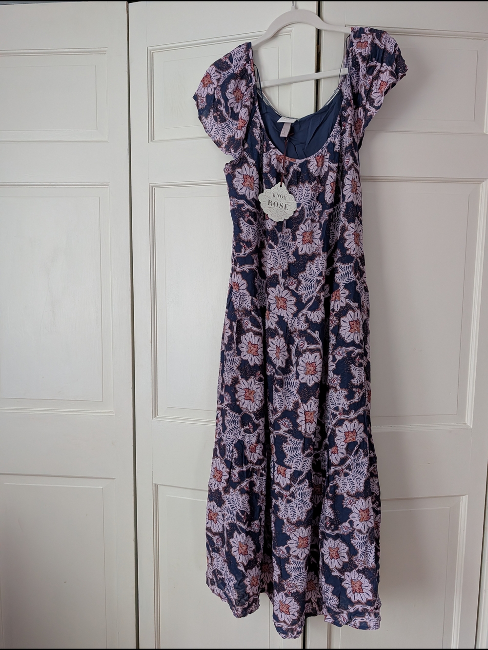 Knox Rose Navy Maxi w Pink Floral Accents NWT